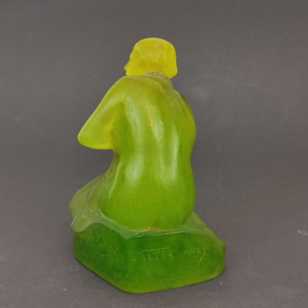 Pate De Verre Woman with Shawl and Necklace Paperweight by Amalric Walter and Alfred Finot