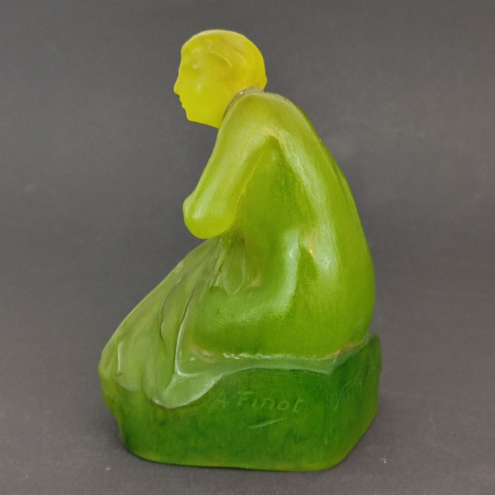 Pate De Verre Woman with Shawl and Necklace Paperweight by Amalric Walter and Alfred Finot