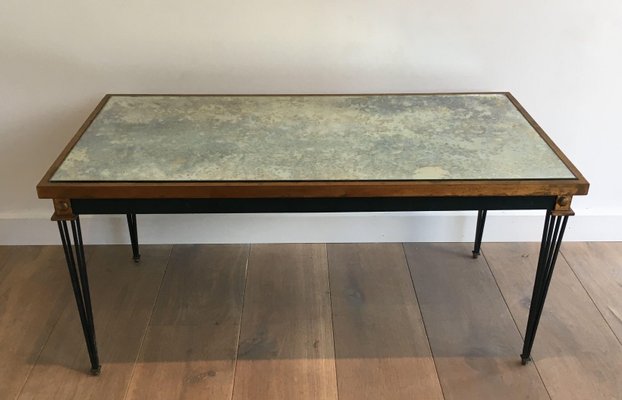 Patinated and Golden Steel Coffee Table in the style of Jacques Quinet-BA-1365365