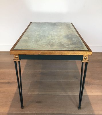 Patinated and Golden Steel Coffee Table in the style of Jacques Quinet-BA-1365365