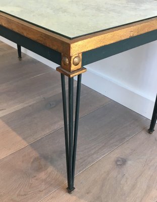 Patinated and Golden Steel Coffee Table in the style of Jacques Quinet-BA-1365365