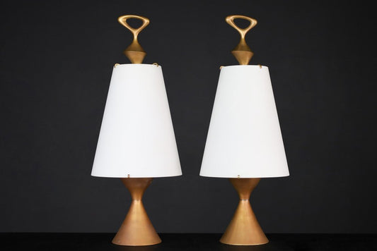 Patinated Brass Table Lamps attributed to Max Ingrand for Fontana Arte, Italy, 1956, Set of 2