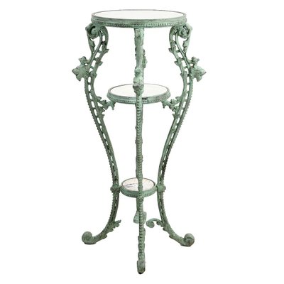 Patinated Cast Iron Side Table with Marble Trays-NQ-1788064