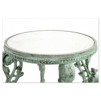 Patinated Cast Iron Side Table with Marble Trays-NQ-1788064