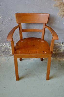 Patinated Curved Wood Desk Chair, France, 1950-AIU-1404902