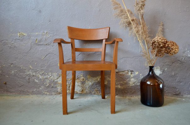 Patinated Curved Wood Desk Chair, France, 1950-AIU-1404902