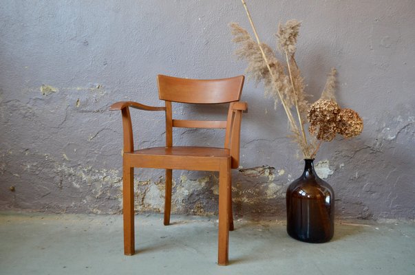 Patinated Curved Wood Desk Chair, France, 1950-AIU-1404902