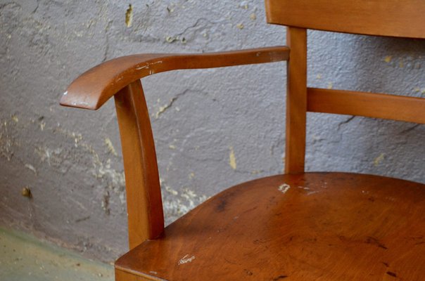 Patinated Curved Wood Desk Chair, France, 1950-AIU-1404902