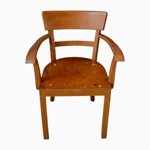 Patinated Curved Wood Desk Chair, France, 1950-AIU-1404902