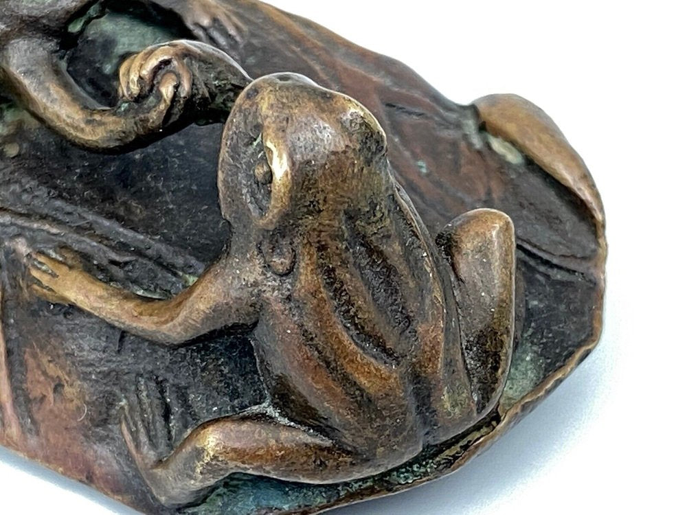 Patinated Iron Okimono Frog, 1800s