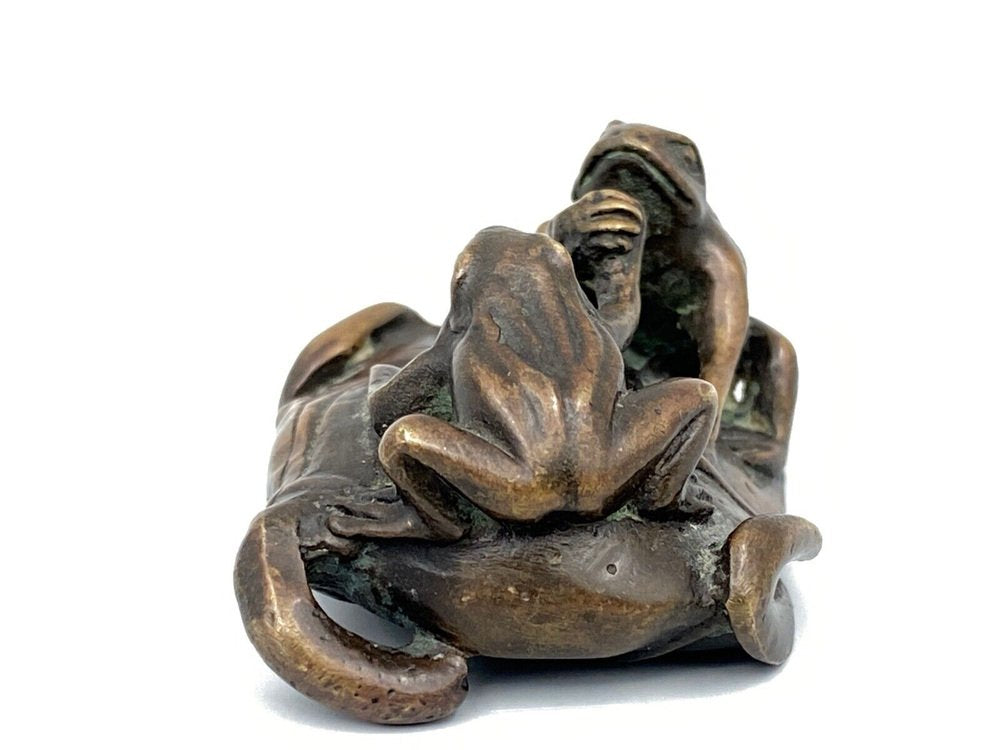 Patinated Iron Okimono Frog, 1800s