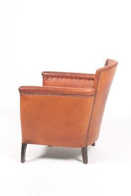 Patinated Leather and Boucle Lounge Chair by Otto Schulz for Boet, 1950s-FK-727435