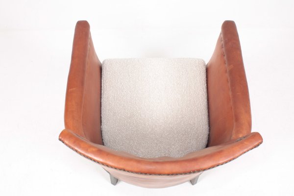 Patinated Leather and Boucle Lounge Chair by Otto Schulz for Boet, 1950s-FK-727435