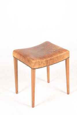 Patinated Leather and Oak Stool, 1950s-FK-830490