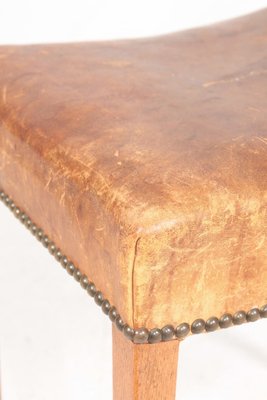 Patinated Leather and Oak Stool, 1950s-FK-830490