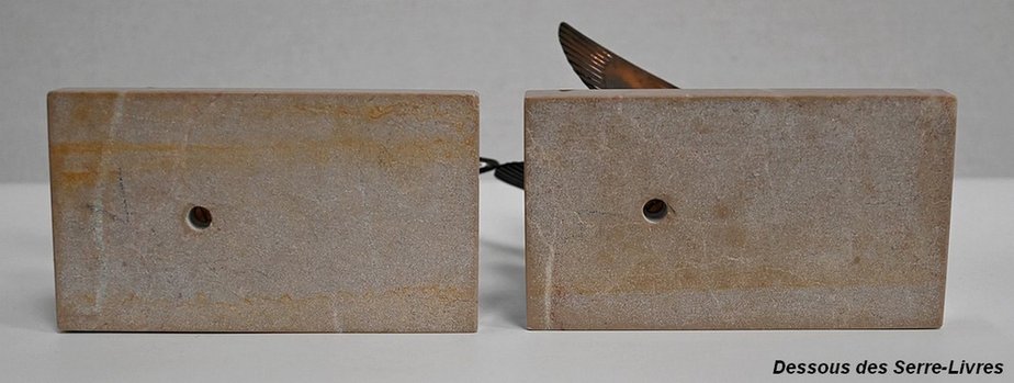 Patinated Metal and Marble Swan Bookends, 1930s-1940s, Set of 2-RVK-1338482