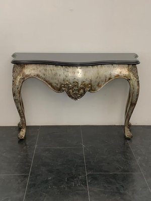 Patinated Silver Black Marble Eclectic Console Baroque, 1990s-IJR-1406549