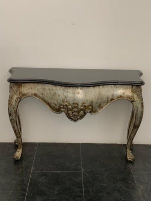 Patinated Silver Black Marble Eclectic Console Baroque, 1990s-IJR-1406549