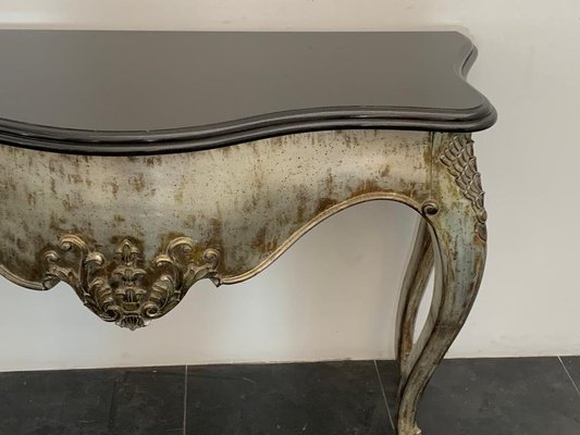 Patinated Silver Black Marble Eclectic Console Baroque, 1990s-IJR-1406549