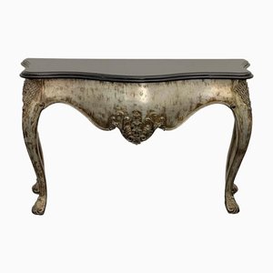 Patinated Silver Black Marble Eclectic Console Baroque, 1990s-IJR-1406549