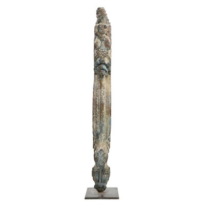 Patinated Teak Sculpture on Base-NQ-1788066