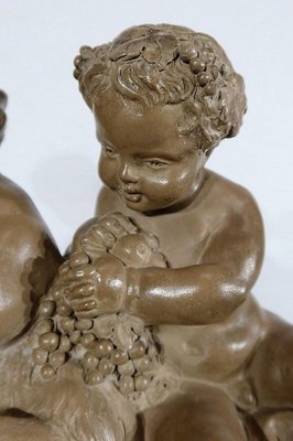 Patinated Terracotta Sculpture of Putti Playing with a Goat, 1900s-RVK-1245187