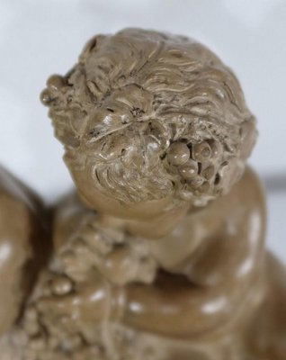 Patinated Terracotta Sculpture of Putti Playing with a Goat, 1900s-RVK-1245187