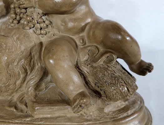 Patinated Terracotta Sculpture of Putti Playing with a Goat, 1900s-RVK-1245187