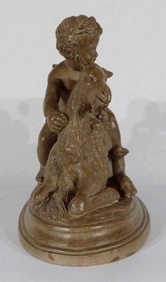 Patinated Terracotta Sculpture of Putti Playing with a Goat, 1900s-RVK-1245187