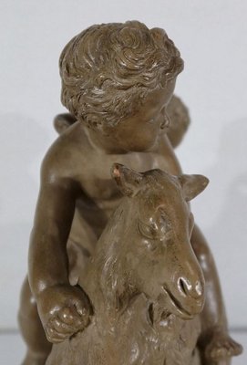 Patinated Terracotta Sculpture of Putti Playing with a Goat, 1900s-RVK-1245187