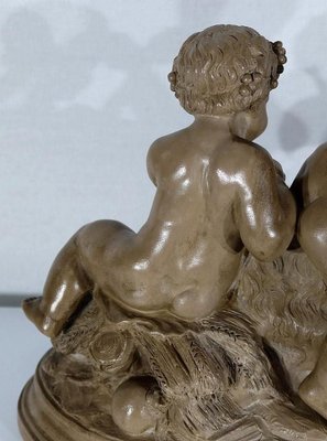 Patinated Terracotta Sculpture of Putti Playing with a Goat, 1900s-RVK-1245187