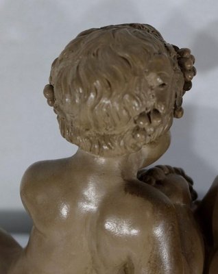 Patinated Terracotta Sculpture of Putti Playing with a Goat, 1900s-RVK-1245187