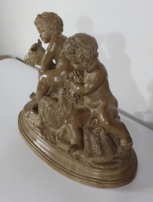 Patinated Terracotta Sculpture of Putti Playing with a Goat, 1900s-RVK-1245187