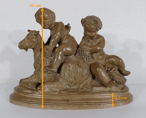 Patinated Terracotta Sculpture of Putti Playing with a Goat, 1900s-RVK-1245187