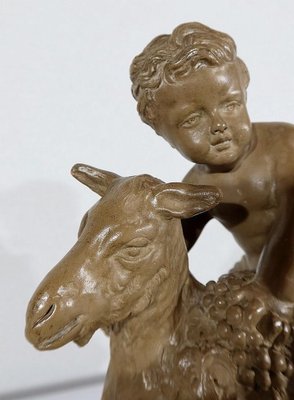 Patinated Terracotta Sculpture of Putti Playing with a Goat, 1900s-RVK-1245187