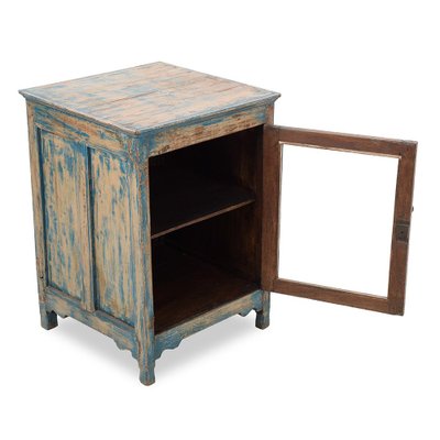 Patinated Wooden Bedside Table with Showcase, 1800s-NQ-1749259