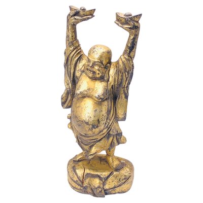 Patinated Wooden Buddha Sculpture in Gilt Color-UR-1326499