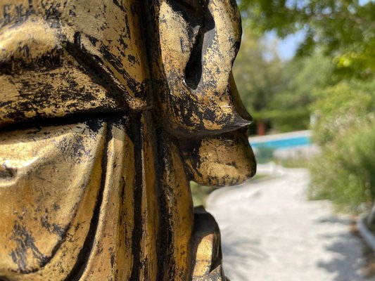 Patinated Wooden Buddha Sculpture in Gilt Color-UR-1326499