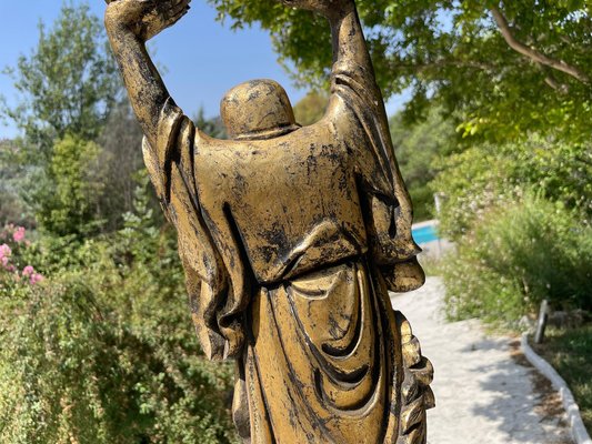 Patinated Wooden Buddha Sculpture in Gilt Color-UR-1326499