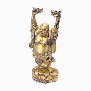 Patinated Wooden Buddha Sculpture in Gilt Color-UR-1326499