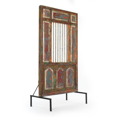 Patinated Wooden Window with Bars-NQ-624836