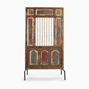 Patinated Wooden Window with Bars-NQ-624836