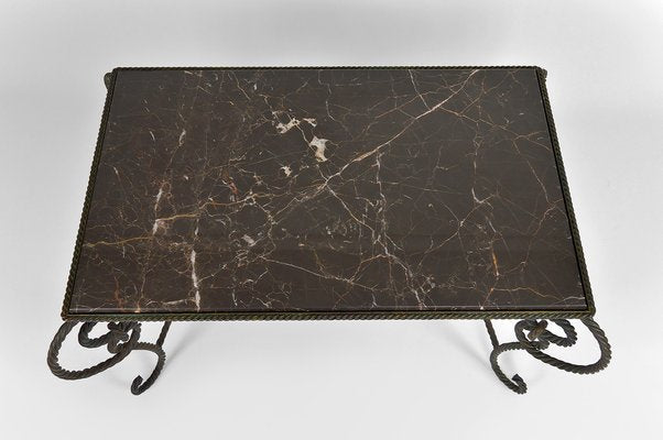 Patinated Wrought Iron and Black Marble Coffee Table, 1940s-XNH-1176470