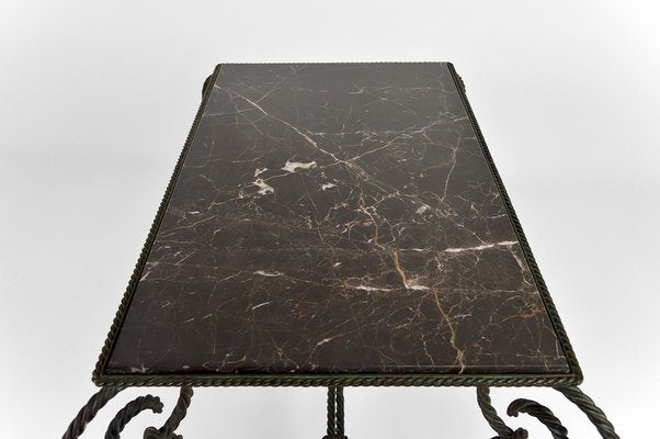 Patinated Wrought Iron and Black Marble Coffee Table, 1940s-XNH-1176470