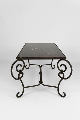 Patinated Wrought Iron and Black Marble Coffee Table, 1940s-XNH-1176470