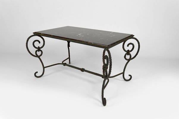 Patinated Wrought Iron and Black Marble Coffee Table, 1940s-XNH-1176470