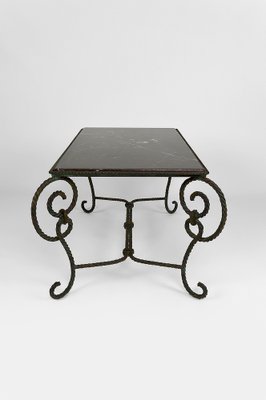 Patinated Wrought Iron and Black Marble Coffee Table, 1940s-XNH-1176470