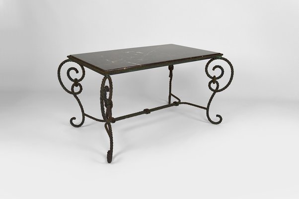 Patinated Wrought Iron and Black Marble Coffee Table, 1940s-XNH-1176470