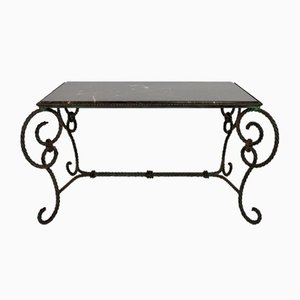 Patinated Wrought Iron and Black Marble Coffee Table, 1940s-XNH-1176470