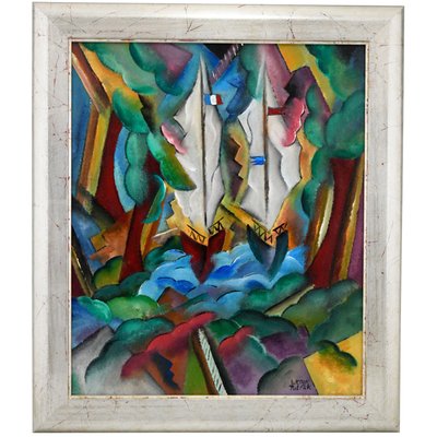 Patrick Leroy, Art Deco Style Landscape with Sailing Boats, Painting-KTN-850048